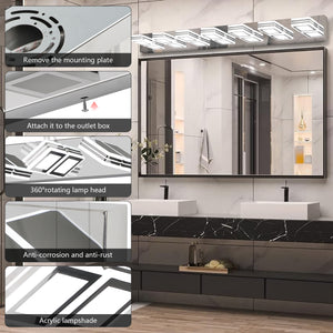 45.3" LED Modern Chrome Vanity Light Bathroom Acrylic Mirror Front Light Rectangular 7 Lights