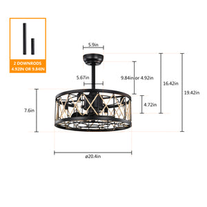 20.4''  5 ABS Fan Blades, Modern Ceiling Fan with Remote Control, Noiseless Reversible AC Motor Matte Black