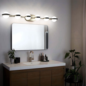 43.3" Modern Bathroom Gold Mirror Light Wall Mounted Vanity Light Globe 6 Lights