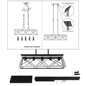 31.5" White Farmhouse Chandelier Dining Room Rectangular Island Light Metal Chandelier