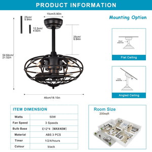 18.1" Caged Ceiling Fan with  Remote Control,Timer, 3 Speeds Indoor Ceiling Fan