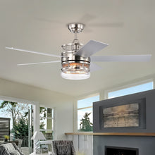 Load image into Gallery viewer, 52-inch 5-blade Plywood Blades Ceiling Fan ,Dual Lamp Shade Ceiling Fan with Remote Control (Optional Remote) - Satin Nickel
