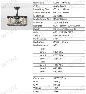 20.4''  5 ABS Fan Blades, Modern Ceiling Fan with Remote Control, Noiseless Reversible AC Motor Matte Black