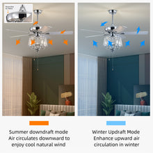 Load image into Gallery viewer, 52&quot; Crystal Ceiling Fan, Modern Electrical Fan with 5 Wood Reversible Blades, 4 Bulbs Not Included,Noiseless Reversible AC Motor (Chrome)
