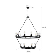 Load image into Gallery viewer, 40.2&quot; Large Vintage Double Round Candle Chandelier Living Room Ceiling Candle Holder Chandelier Black Chain Chandelier
