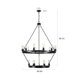 40.2" Large Vintage Double Round Candle Chandelier Living Room Ceiling Candle Holder Chandelier Black Chain Chandelier