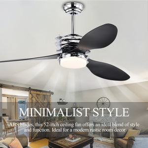 52'' ABS Blades Ceiling Fan with Lights and Remote (6 Speeds Adjustable) , DC Motor Modern Ceiling Fan with 3 Abs Fan Blades & 2 down Rods, Indoor Ceiling Fan with Light