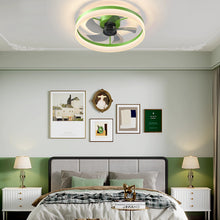 Загрузить изображение в средство просмотра галереи, 19.7&quot; Simple LED Ring Chandelier Fan Modern Recessed Ceiling Light Chandelier Green Ceiling Fan Light
