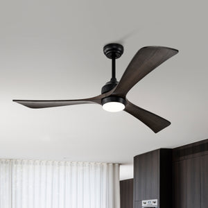 52" Matte Black + Dark Walnut Remote Control Silent Ceiling Fan Light, Reversible Ceiling Fan