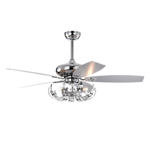 52" Crystal Ceiling Fan with 5 Reversible Blades Light Kit and Remote Control, 3-Speed (High, Mid,Low) Adjustable