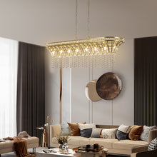 Charger l&#39;image dans la galerie, 39.4&quot; Modern Luxurious Champagne Gold Crystal Chandelier Oval Kitchen Island Light Chain Chandelier
