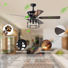 Load image into Gallery viewer, 52&#39;&#39; Farmhouse Ceiling Fan with Lights, 52 Inch Industrial Cage Ceiling Fan Light, Indoor Outdoor Ceiling Fan with Remote, Reversible AC Motor
