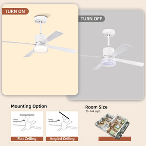 48" Matte White Simple Ceiling Fan Light Ultra-thin Ceiling Fan Dimmable