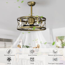 Load image into Gallery viewer, 20&quot; Cage Ceiling Fan Light Modern Style Bladeless Ceiling Fan Reversible 3-speed Silent Ceiling Fan, 1H/2H/4H Timer
