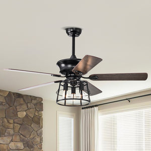 52'' Farmhouse Ceiling Fan with Lights, 52 Inch Industrial Cage Ceiling Fan Light, Indoor Outdoor Ceiling Fan with Remote, Reversible AC Motor