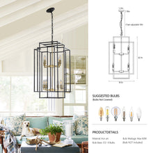 Load image into Gallery viewer, 18.1&quot; Vintage Lantern Chandelier Farmhouse Candle Chandelier (Black &amp; Gold)
