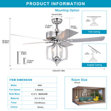 Load image into Gallery viewer, 52&quot; Chrome Ceiling Fan Light Vintage Pendant Light Reversible 3-speed Silent Ceiling Fan 1H/2H/4H/8H Timer
