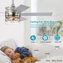 Load image into Gallery viewer, 52-inch 5-blade Plywood Blades Ceiling Fan ,Dual Lamp Shade Ceiling Fan with Remote Control (Optional Remote) - Satin Nickel
