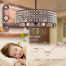 Load image into Gallery viewer, 27&quot; Crystal Chandelier Crystal Shade Ceiling Fan with Remote Control 6 Wind Speeds, 1H/2H/4H Timer
