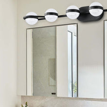 Load image into Gallery viewer, 43.3&quot; Modern Bathroom Black Mirror Light Wall Mounted Vanity Light Globe 6 Lights
