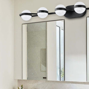 43.3" Modern Bathroom Black Mirror Light Wall Mounted Vanity Light Globe 6 Lights