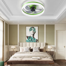 Load image into Gallery viewer, 19.7&quot; Simple LED Ring Chandelier Fan Modern Recessed Ceiling Light Chandelier Green Ceiling Fan Light
