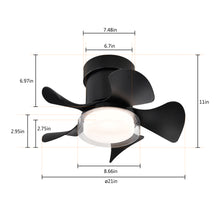 Load image into Gallery viewer, 21&#39;&#39; Low Noise Matte Black ABS Blade Remote Ceiling Fan with LED Light (Matt Black)
