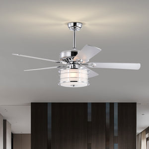 52" 3-Light Chrome Drum Shade LED Ceiling Fan + Remote, Traditional Farmhouse Rustic Industrial Bohemian Country Cottage Transitional Glam