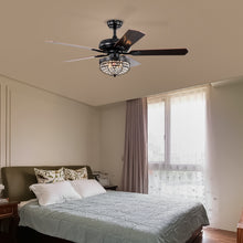 Load image into Gallery viewer, 52&quot; Luxury Crystal Ceiling Fan Light Traditional Matte Black Ceiling Fan Reversible 3-speed Ceiling Fan, 1H/2H/4H/8H Timer
