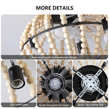 Load image into Gallery viewer, 18&quot; Oak White Beaded Fan Light Wood Beaded Ceiling Light
