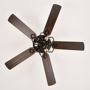 52" Cage Ceiling Fan Light Industrial Style Dark Wood Ceiling Fan