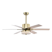 Cargar imagen en el visor de la galería, 52&quot; Modern Style Ceiling Fan Light Gold LED Ceiling Light Remote Control 3 Speed Reversible Silent Ceiling Fan, 1h/4h/8h Timer
