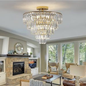 19.7" Gold Luxury Crystal Chandelier Round K9 Crystal Light Luxury Home Decor Lighting