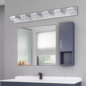 38.2" Chrome Vanity Light Modern Bathroom LED Mirror Light Rectangular 6 Lights