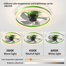 Load image into Gallery viewer, 19.7&quot; Simple LED Ring Chandelier Fan Modern Recessed Ceiling Light Chandelier Green Ceiling Fan Light
