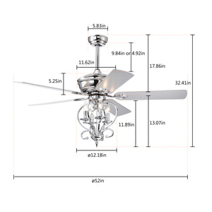 52” 4 Lights Ceiling Fan with 5 Wood Blades, Two-Color Fan Blade, AC Motor, Remote Control, Reversible Airflow, 3-Speed, Adjustable Height, Traditional Ceiling Fan (Silver)