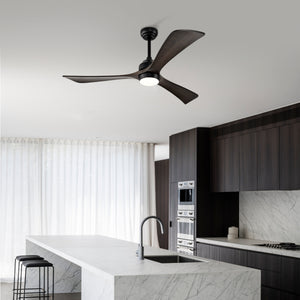 52" Matte Black + Dark Walnut Remote Control Silent Ceiling Fan Light, Reversible Ceiling Fan