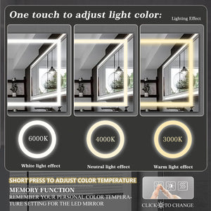 72x 36" LED Bathroom Mirror Light Anti-fog and Dimmable LED Vanity Mirror Light